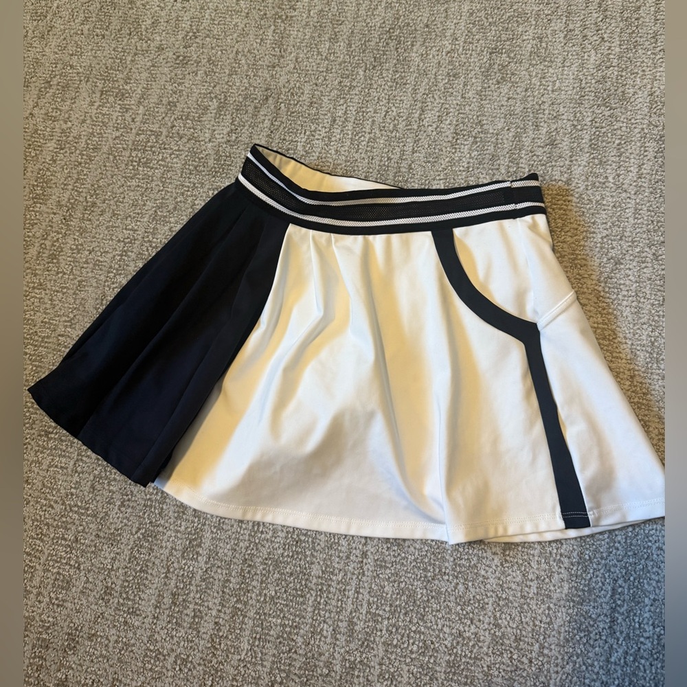 FP Movement by Free People White and Black Pleated Tennis Skirt